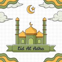 Eid Al Adha with Mosque illustration and islamic ornament vector