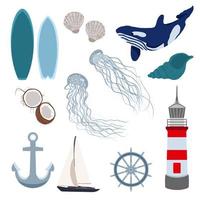 conjunto de objetos sin fisuras. animales marinos. vector