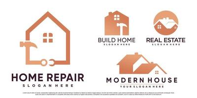 Set of home repair logo design inspiration with hammer and creative element Premium Vector