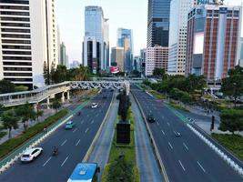 Jakarta-Indonesia - May 3 2022 - Beautiful aerial view, Office building on Sudirman street. photo