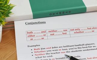 English homework and exercise on wooden table photo