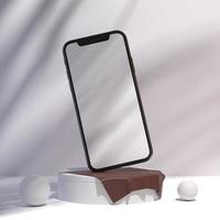 empty white smartphone screen with podium display for mockup illustration. 3d render. photo