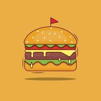 Flat vector Cheese burger cartoon icon illustration