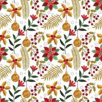 Christmas plant with element on white background seamless pattern. vector