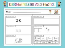 Kindergarten Sight Words Practice Worksheet vector