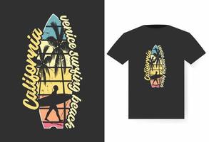 diseño de camiseta de verano, diseño de camiseta de playa de california vector