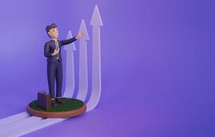 Render 3d de ilustración de infografía de crecimiento financiero con estadística y carácter foto
