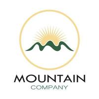 Minimalist mountain and sun logo design in flat colors packed with modern concepts vector illustration