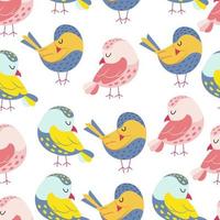Colorful birds seamless pattern. Exotic birds in different print poses. Vector illustration