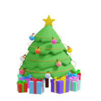 Christmas day theme 3d illustration with christmas tree and gift box png