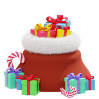 3d gift sack illustration with christmas theme png