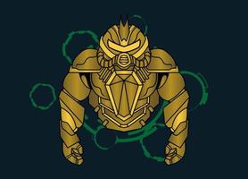 Modern vector illustration of Robotic Mecha Soldier Half Body armor. Golden metal colour. Trend design. Vector Eps 10. For game card, symbol of mascot.