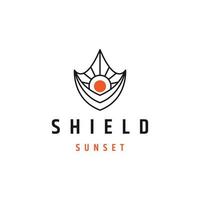 Shield of sunset line logo icon design template flat vector