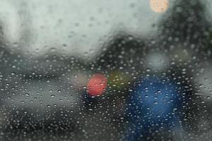 Raining while driving, view from inside photo