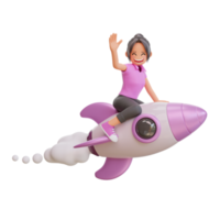 illustrazione ragazze carine sta volando su un razzo png