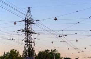 Group silhouette of transmission towers power photo