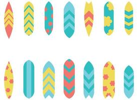 isolated Surfing board different patterns and colours illustration. surf board illustration vector