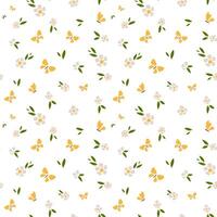 Seamless pattern of butterflies and flowers. Romantic vintage background for textile, fabric, decorative paper on a white background. vector