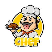 diseño de logotipo de ilustración vectorial, mascota de chef que sirve con una sonrisa vector