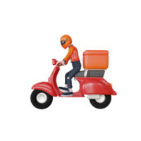 Personnage de livreur de rendu 3d avec objet d'illustration de scooter png