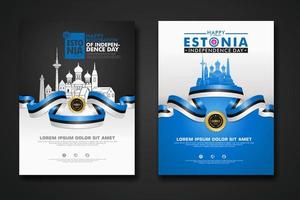 Set poster design Estonia happy independence Day background template vector
