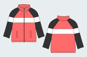 Long sleeve jacket with pocket and zipper technical fashion flat sketch vector illustration template front and back views.