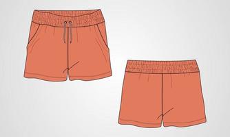 pantalones cortos de sudor para niños plantilla de ilustración de vector de boceto plano de moda de dibujo técnico.
