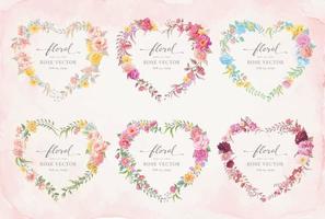 Collection set label heart shape Beautiful Rose Flower and botanical leaf digital painted illustration for love wedding valentines day or arrangement invitation design greeting card vector