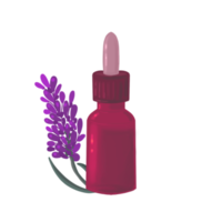 bottle with essential oil and lavender flower png