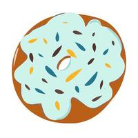 donut con glaseado y chispas de chocolate, confitería en polvo, panadería, barra de chocolate, piezas aisladas, leche y chocolate blanco. ilustración de dibujos animados, diseño moderno. imagen vectorial, impresión vector