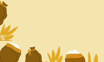 Vector set of wheat ears, rye bouquets, bags of flour, sugar, wheat germ grains. Cute and flat style. Beautiful illustration for creating design, stickers, wrappers, postcards, banners, websites.