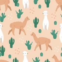 Seamless pattern with various cacti, bright texture with green cacti, hand drawing in cartoon style, stylish and simple illustration, background with desert plants, vector print for printing bedding