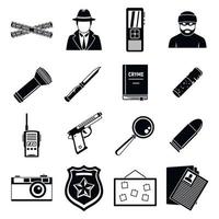 Detective crime investigation icons set, simple style vector
