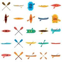 Canoeing icons set, flat style vector