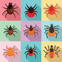 Mite icons set, flat style vector