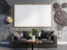 Mock up poster frame in modern interior background living room scandinavian 3d render photo