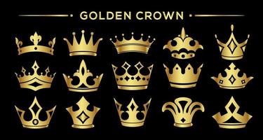 conjunto de vectores de iconos de corona dorada