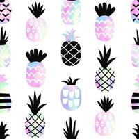 Seamless pattern of holographic pineapple with geometric ornament. Creative stylish background, trendy gradient. Vector illustration