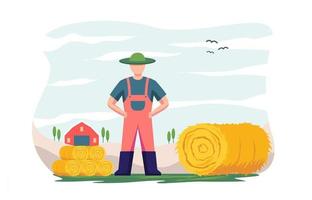 ilustración de diseño plano de granjero de camisa roja y planta rural de jardín vector