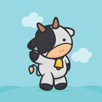 Illustration of a cute cow raising his hand vector