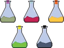 pixel art test tube, science Laboratory glassware pixel set. vector