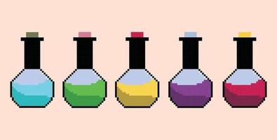 pixel art test tube, science Laboratory glassware pixel set. vector