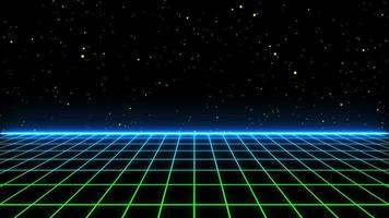 paisaje de cuadrícula futurista de fondo de ciencia ficción retro de los años 80. superficie cibernética digital. adecuado para el diseño en el estilo de la década de 1980. video