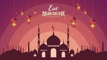 diseño de tarjeta de saludos islámicos eid mubarak con hermosas linternas vector