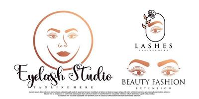 Set of beauty eyelash extension logo design with creative element Premium Vector