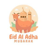 cabra y mezquita feliz concepto de eid al adha vector