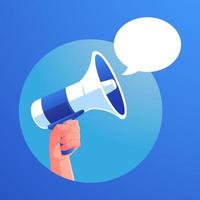 hand holding megaphone loudspeaker and speech bubble vector