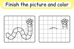 Complete the picture worm. Copy the picture and color. Finish the image. Coloring book. Educational drawing exercise game for children vector