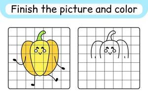 Complete the picture pepper. Copy the picture and color. Finish the image. Coloring book. Educational drawing exercise game for children vector