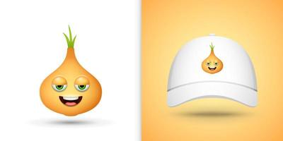 Yellow Onion on white baseball cap. Vector